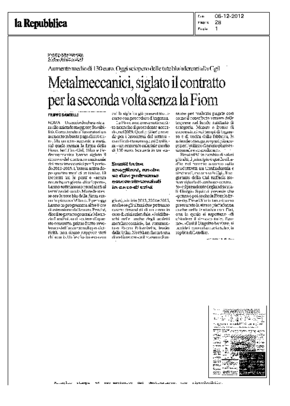 La Repubblica CCNL metalmeccanici 6 dicembre 2012