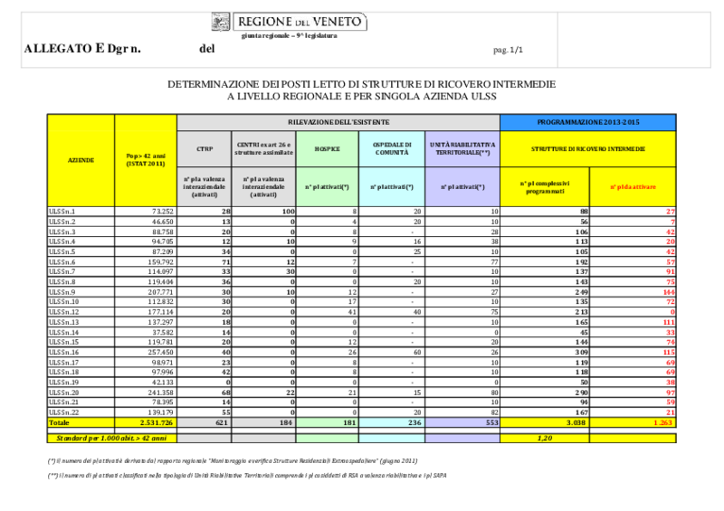 PSSR Veneto Dgr. 68-2013 Posti letto all. E