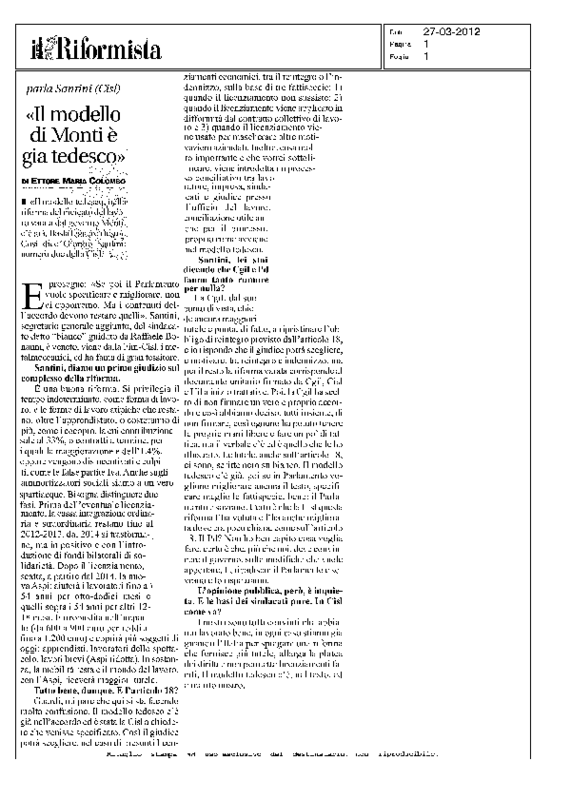 Il Riformista_27-3-2012. Intervista Giorgio Santini