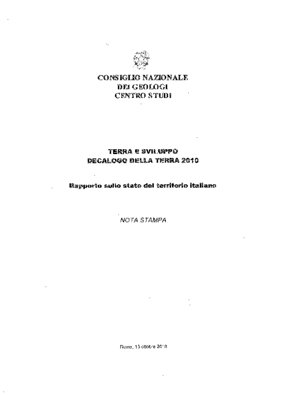 Consiglio Nazionale Geologi, comunicato stampa 2