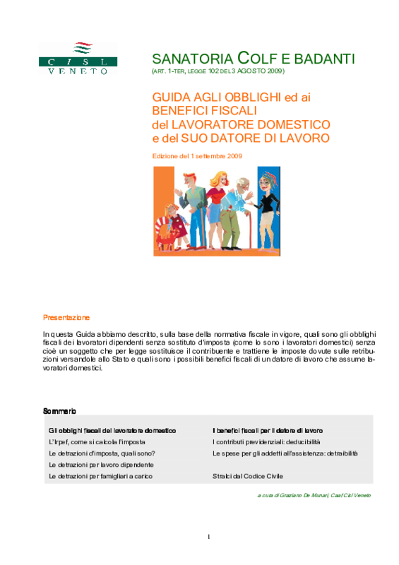 Guida fiscale al lavoro domestico. a cura Cisl Veneto