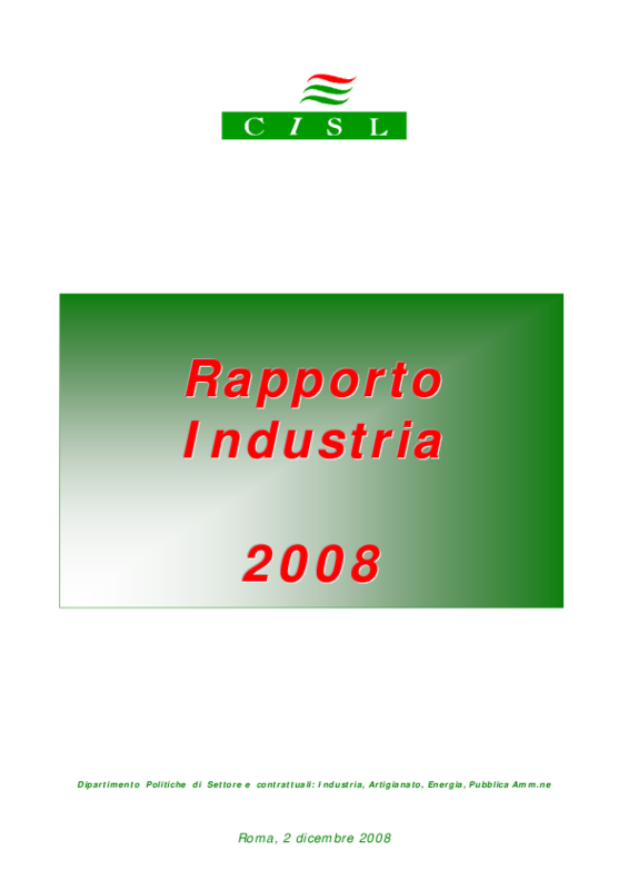 Cisl nazionale. Rapporto Industria 2008