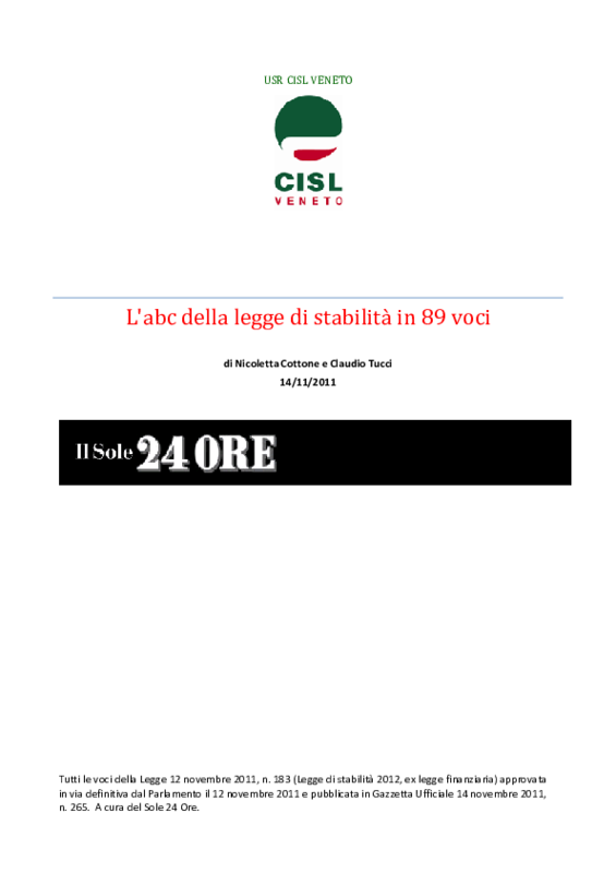 L' ABC della Legge di Stabilità (Finanziaria) 2012