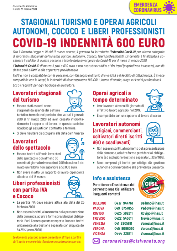 Volantino Coronavirus 600 euro
