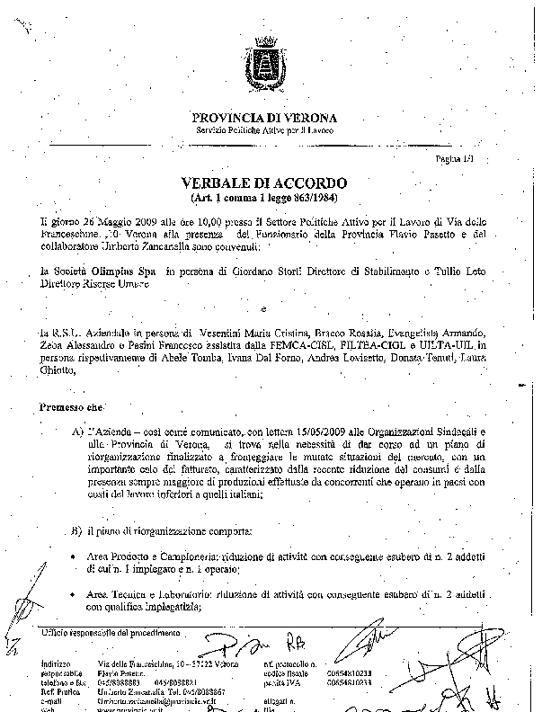 Testo accordo Olimpias Spa
