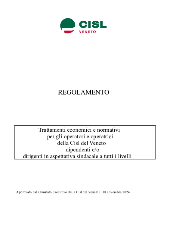 Regolamento economico e normativo dei dirigenti e degli operatori CISL Veneto