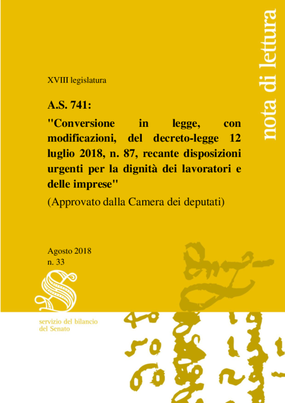 Legge Dignità_note lettura_Senato_agosto 2018