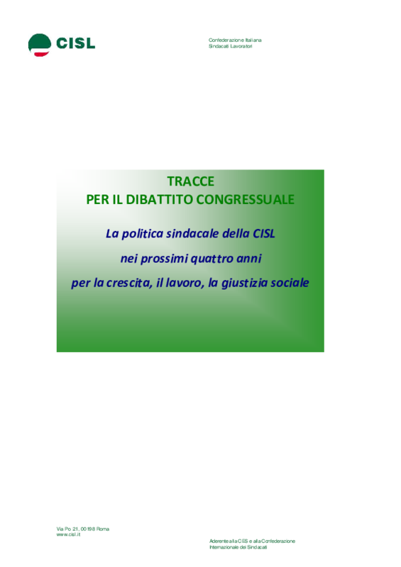 XVII Congresso Cisl tracce per il dibattito