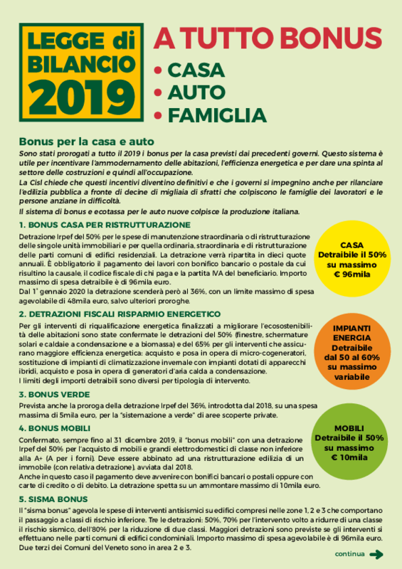 VOLANTINO  BONUS legge bilancio 2019