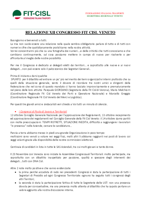 Relazione congressuale Fit Veneto