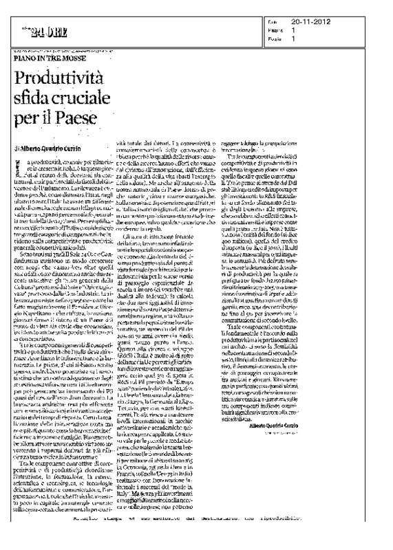 Produttività Quadri Curzio il Sole24Ore 20 novembre 2012