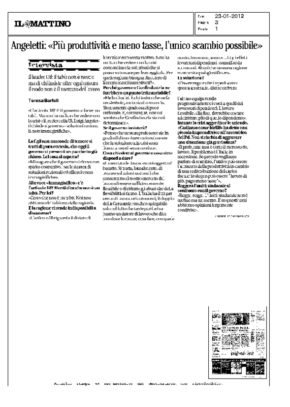 Il Mattino del 23 gennaio 2012. Intervista a Luigi Angeletti