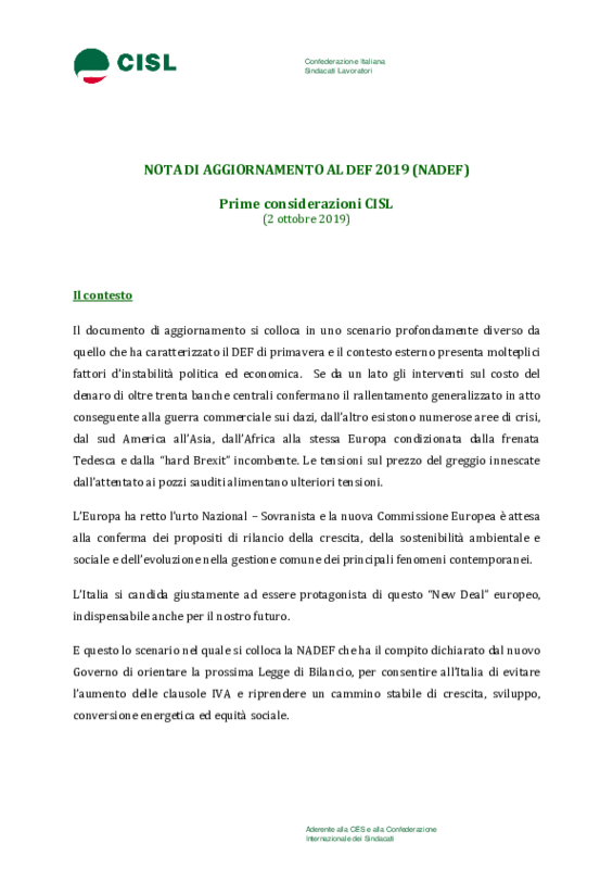 CISL_Nota _DEF_2019