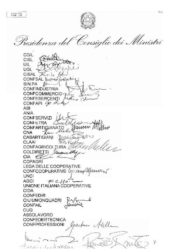 Roma 22 gennaio 2009. Presidenza del Consiglio dei Ministri, Accordo quadro Riforma degli assetti contrattuali