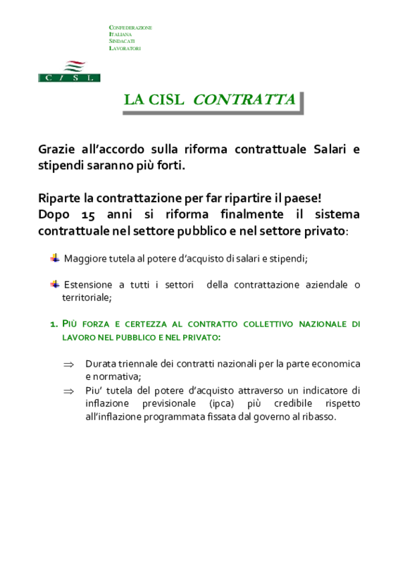 Accordo: 28 gennaio 2009. Volantino confederale su Accordo