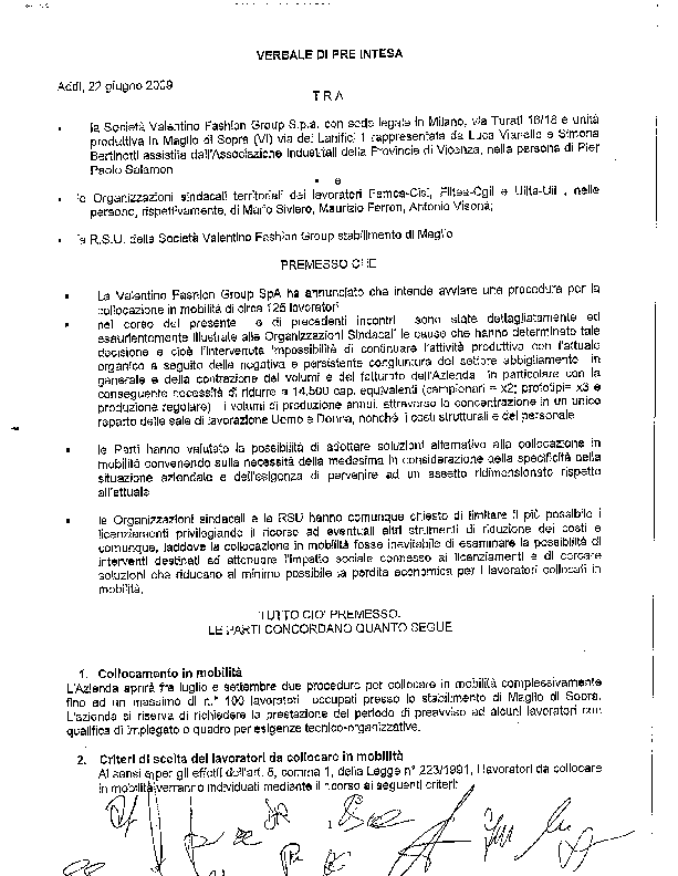 Testo preintesa Valentino