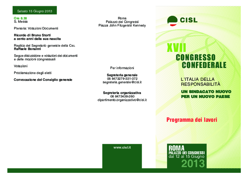 Programma lavori XVII Congresso Confederale CISL