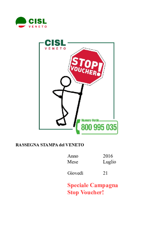Cisl Veneto - rassegna stampa campagna Stop Voucher! 