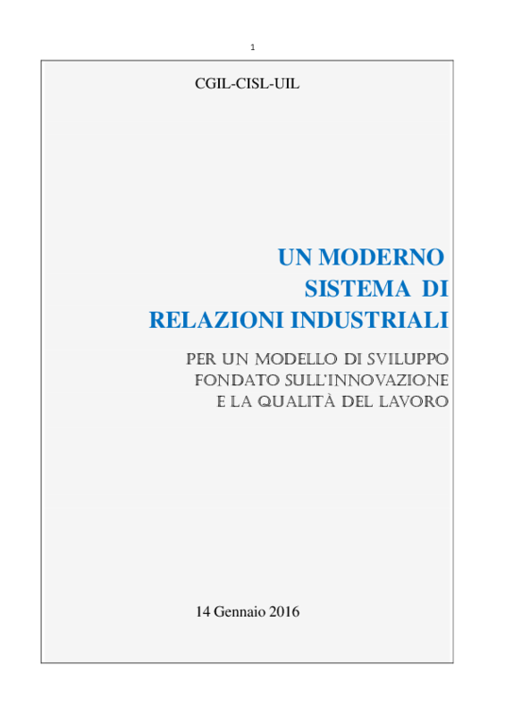 Documento Cgil Cisl Uil Sistema Relazioni Industriali del 14 gennaio 2016