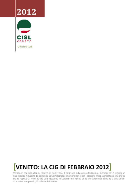 Veneto, la Cig di febbraio 2012