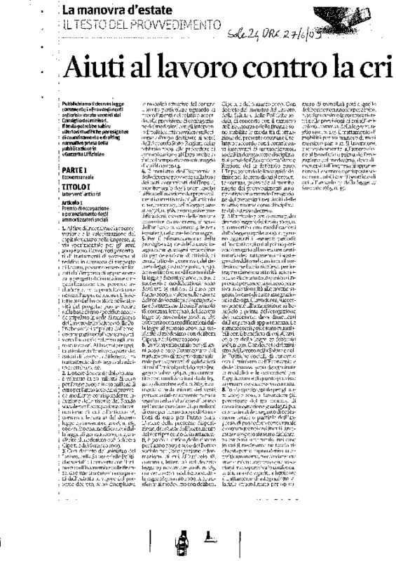 bozza decreto Governo del 26 giugno 2009 - art.1- Il Sole 24 Ore