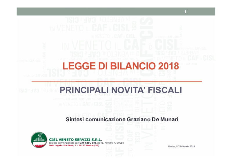 Seminario Legge di Bilancio 2018_slide De Munari_Fisco