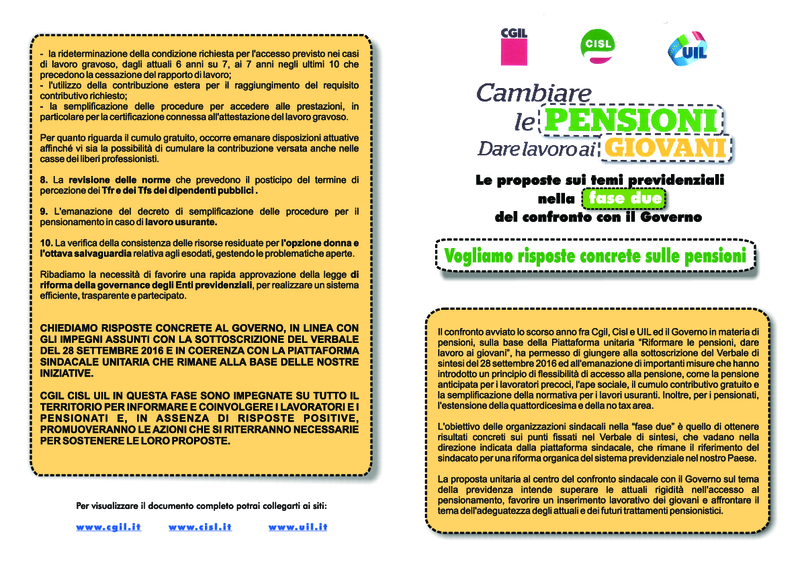Cgil Cisl Uil - Volantino - Cambiare le pensioni - 25 settembre 2017