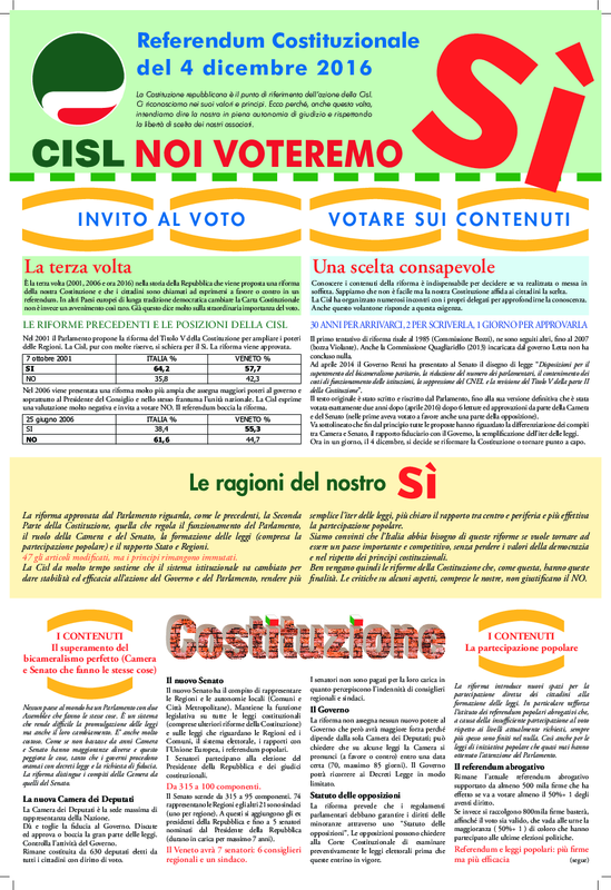 Cisl Veneto - Sì riforma costituzione