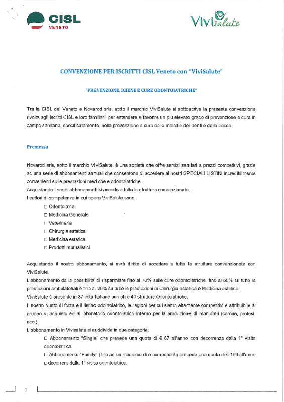 Convenzione CISL Veneto Firmata