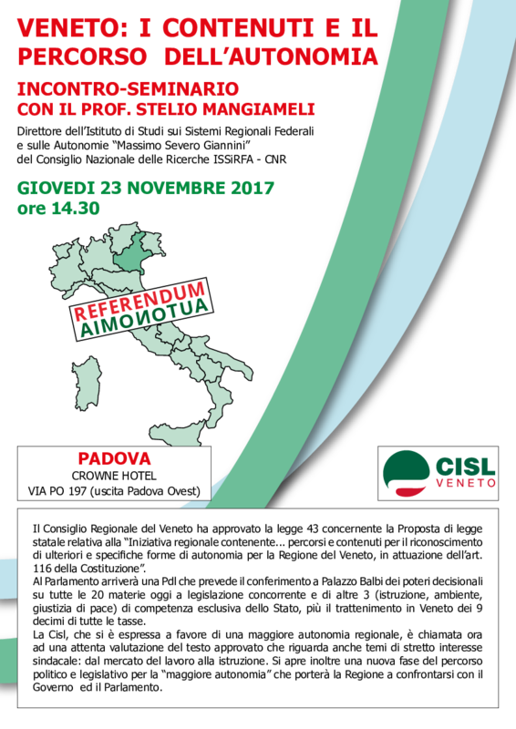 Cisl Veneto - seminario Autonomia - Padova 23 novembre 2017