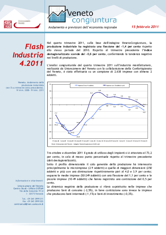 Flash industria 4/2011. Unioncamere Veneto. nota informativa