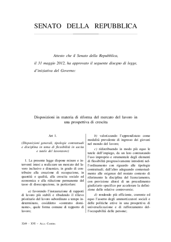 Senato. testo Riforma MdL, approvato 31-5-2012