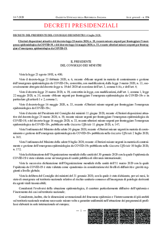 DPCM 14.07.2020 (G.U. 176-2020)
