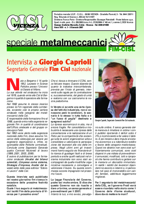 Giornalino Cisl Vicenza (articolo a pagina 8)