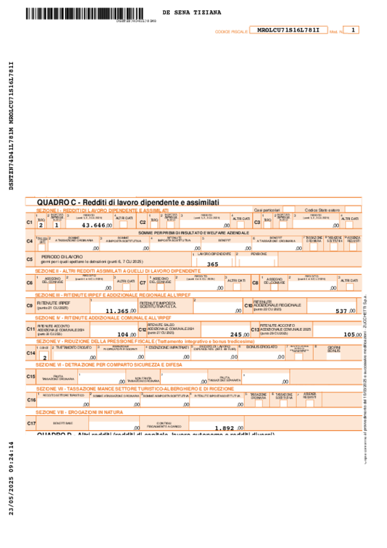 730 Quadro C - Dichiarazione Redditi 2025 Luca Mori