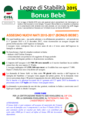Cisl Veneto - Bonus Bebè 2015-2017 - volantino maggio 2015