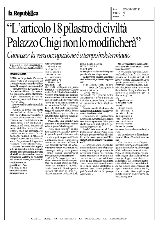 La Repubblica del 23 gennaio 2012. Intervista Susanna Camusso