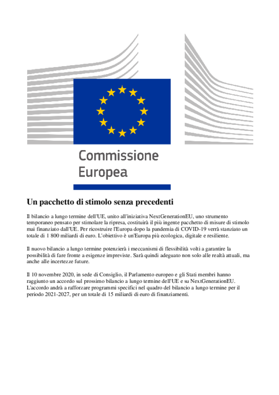 Commissione Europea. Risorse per la ripresa