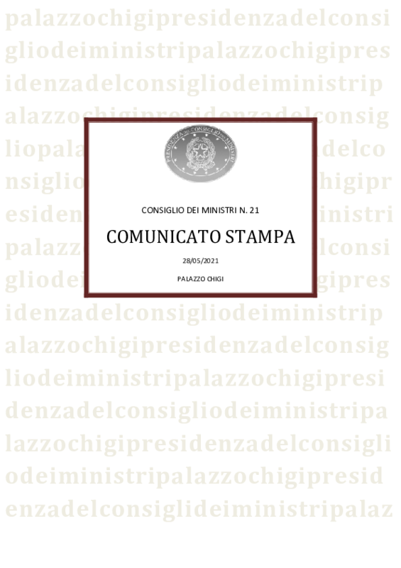 Consiglio dei ministri n. 21 del 28 maggio 
