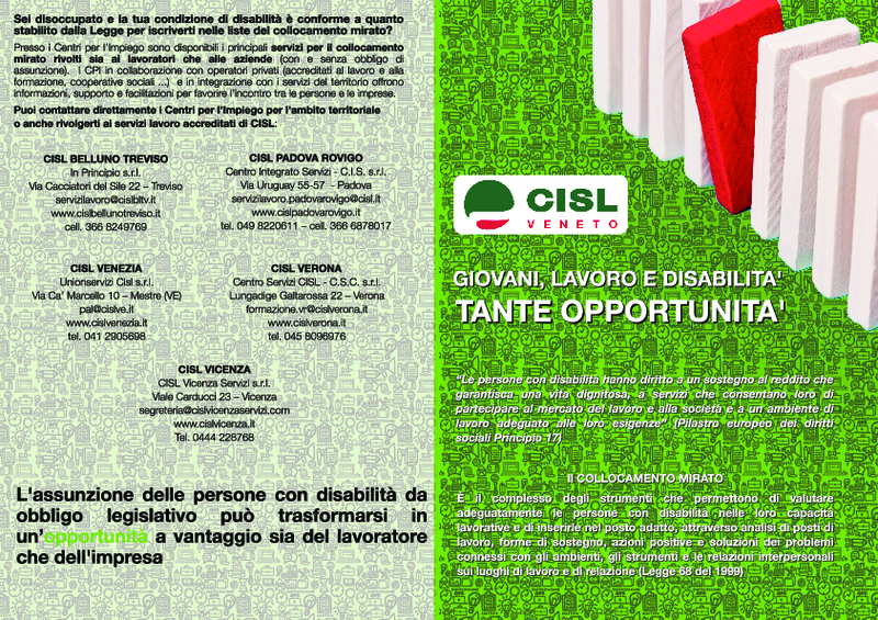 Brochure "Giovani, Lavoro e disabilità"