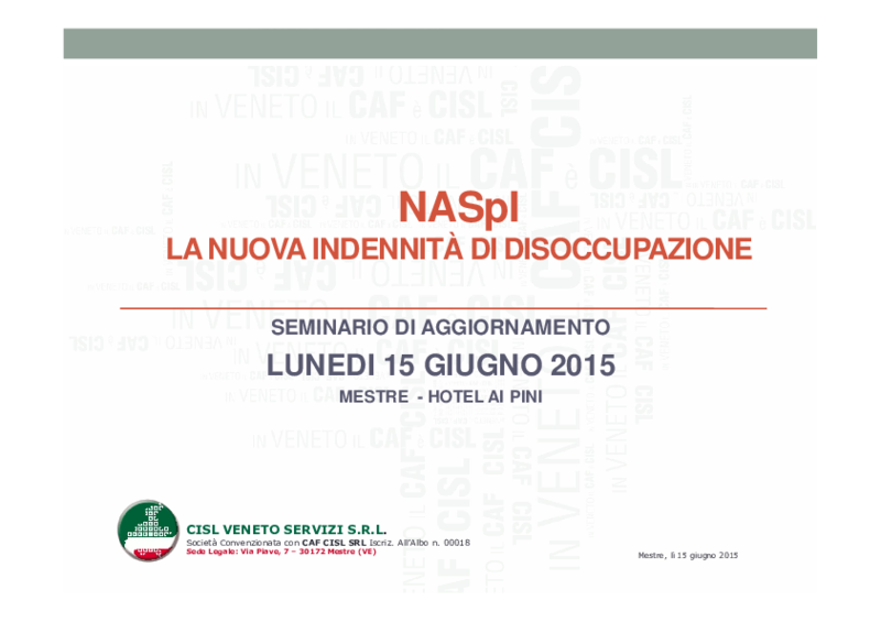 NASpI e Fisco, a cura di Cisl Servizi Veneto