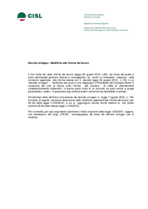 Riforma MdL_Tabella comparata modifiche_ Cisl Confederale