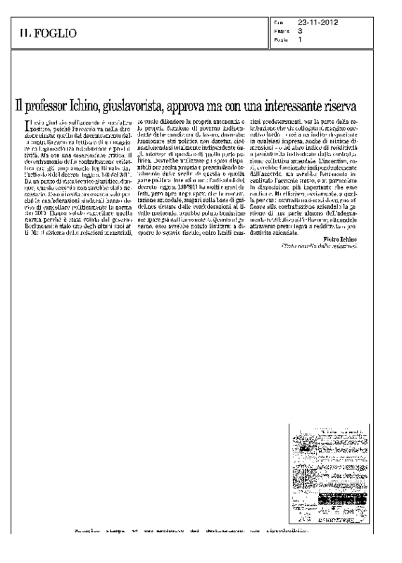 Produttività Ichino Il Foglio 23 novembre 2012