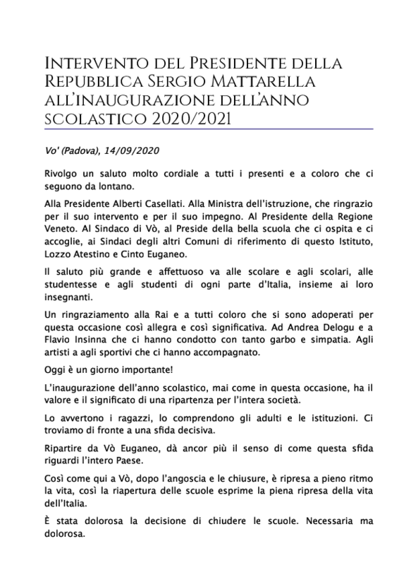 Intervento del Presidente della Repubblica Sergio Mattarella