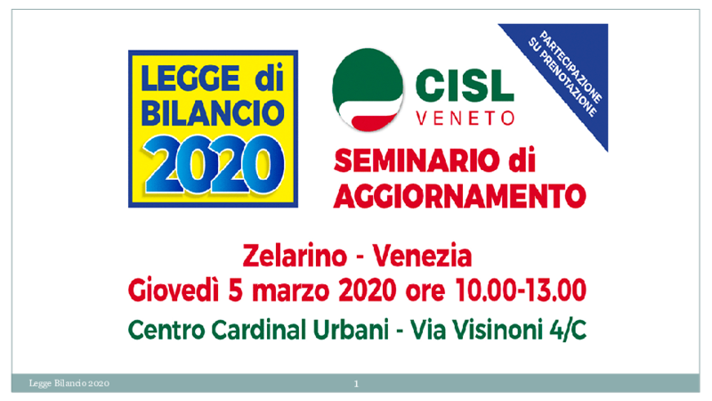Cisl Veneto_Temi Seminario_Legge Bilancio 2020