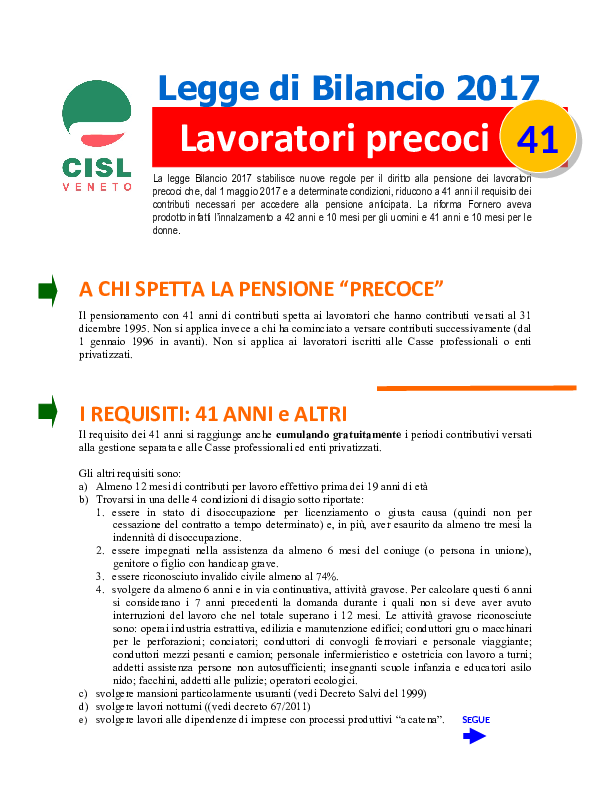 Cisl Veneto_pensione precoci 2017