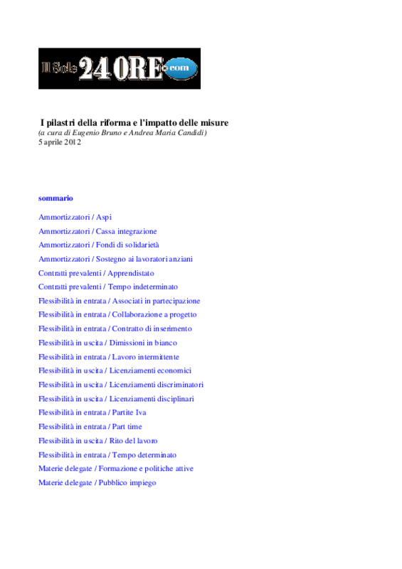 Il Sole24ORE i pilastri della riforma 5-4-2012 (estratto)