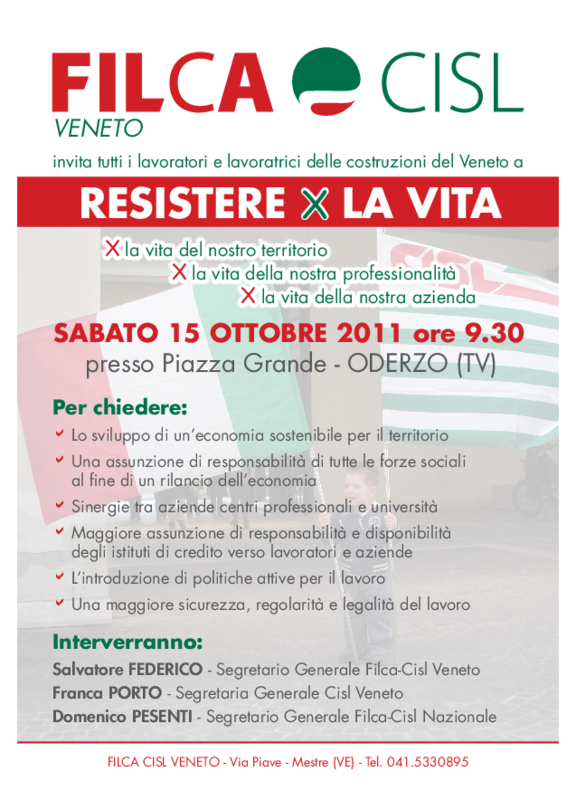 Volantino manifestazione Oderzo - 15 ottobre 2011